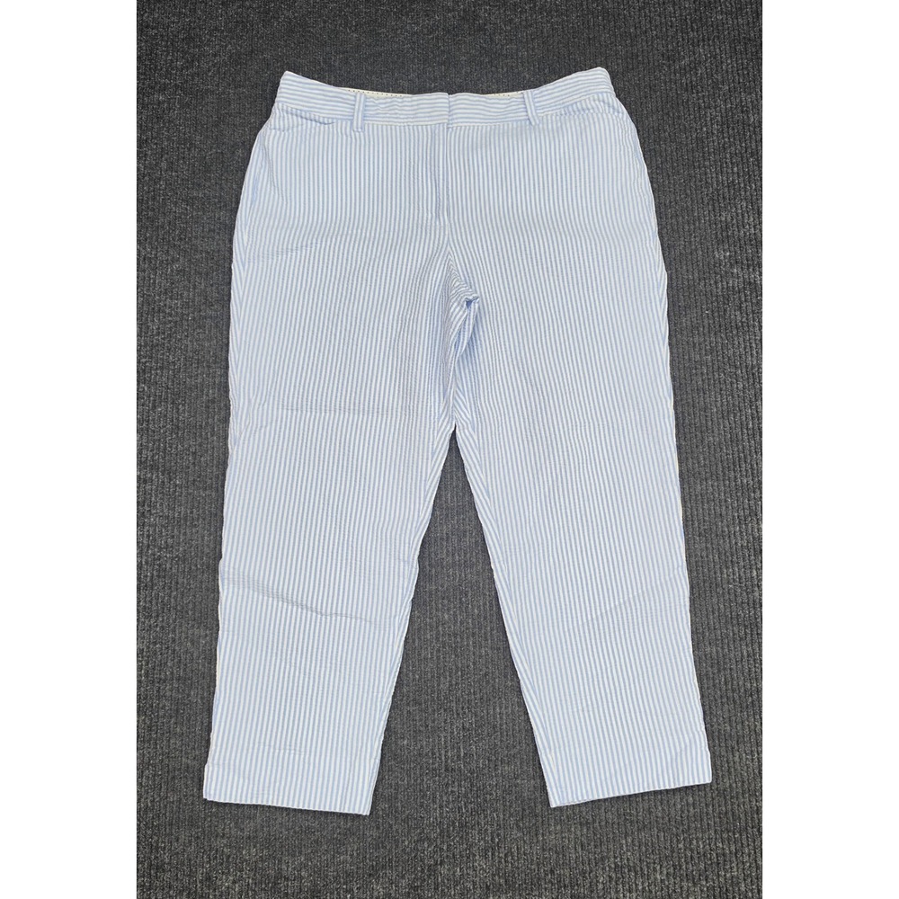 Talbots Perfect Crop Pant Size 12 Blue White Seersucker Stripe Cotton Trousers